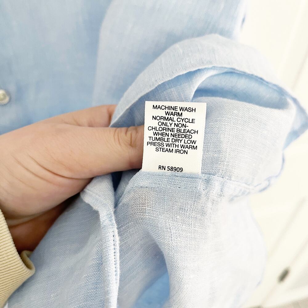 Cremieux Linen Striped Blue Long Button Up Sleeve Shirt - Picture 6 of 7